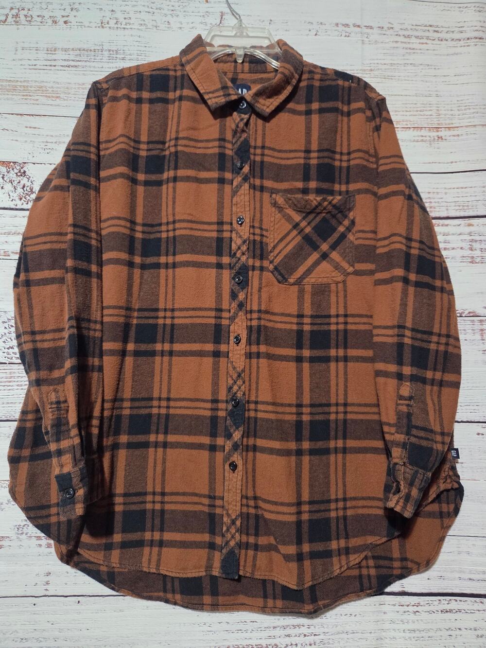 Gap Shirt Men's XL Flannel Brown Black Long Sleeve Button Front
